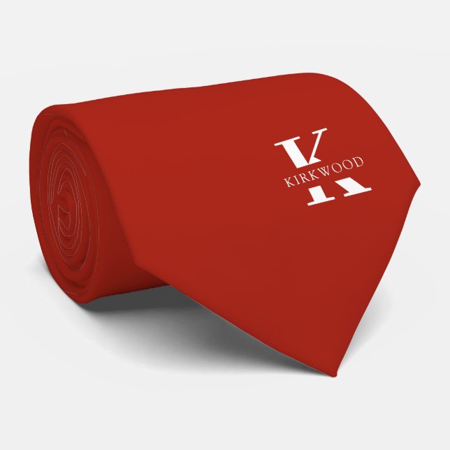 Apple Red Elegant Monogram + Namn | Ensidig Slips (Rullad)