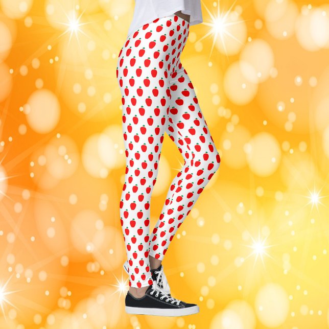 Apple Red Fruit Mönster Leggings (A pair of leggings with a pattern of red apples.)