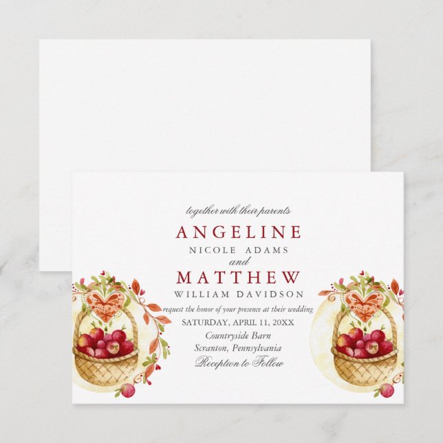 Apple Red Heart Löv Träd Forest Bröllop Inbjudningar (Fram/baksida)