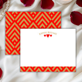 Apple Red Modern Hearts Striped Fans Note Card Anteckningskort