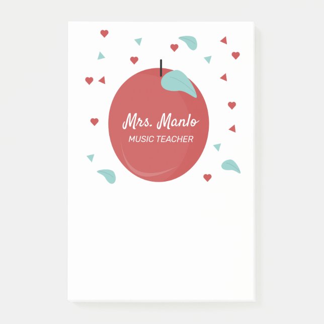 Apple Red Teacher skript Namn Post-it Block (Framsida)