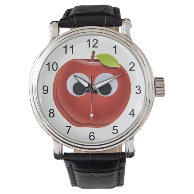 Äpple, röd frukt med googly ögon - Personlig Armbandsur (Framsida)
