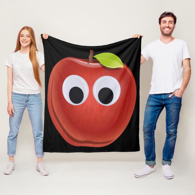 Äpple, röd frukt med googly ögon - Personlig Fleecefilt (På plats)