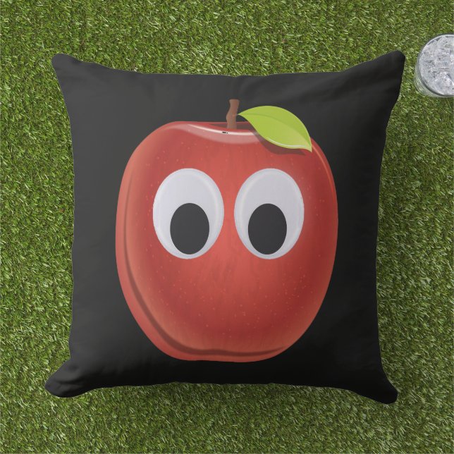 Äpple, röd frukt med googly ögon - Personlig Kudde (Gräs)