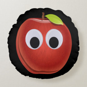 Äpple, röd frukt med googly ögon - Personlig Rund Kudde