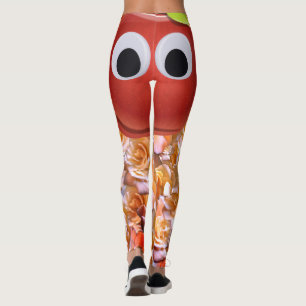 Äpple, röd frukt med googly ögon - Tecknad Ansikte Leggings