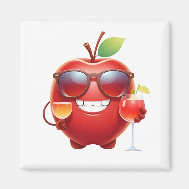 Äpple Roligt Cheerful Vacation Tropical Drink Part Magnet (Framsidan)