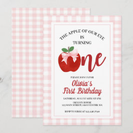 Apple Rosa Bow preppy Coquette 1:a födelsedag Inbjudningar