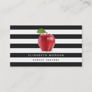 Apple School Teacher - Classic Black White Rand Visitkort