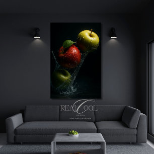 Äpple stänker i vatten – Frukt fotografering Väggk Poster