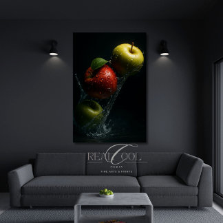 Äpple stänker i vatten – Frukt fotografering Väggk Poster