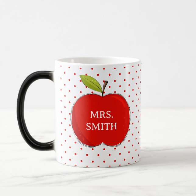 Apple Teacher Gift Mug | Cute Polka Dot Teacher Magisk Mugg (Vänster)