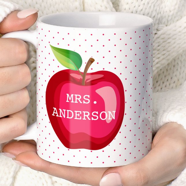 Apple Teacher Gift Personlig Polka dots Kaffemugg (Skapare uppladdad)