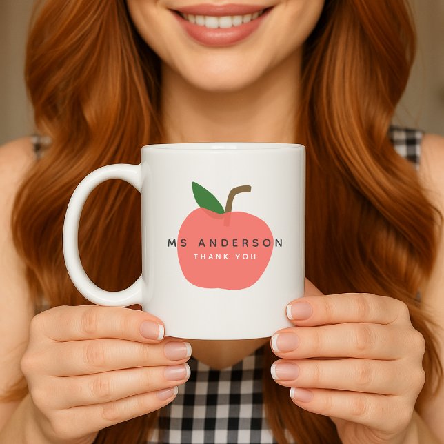 Apple Teacher | Modern Namn Tack Cute Roligt Kaffemugg (Skapare uppladdad)
