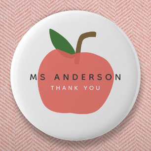Apple Teacher Modern Namn Tack Cute Roligt Knapp