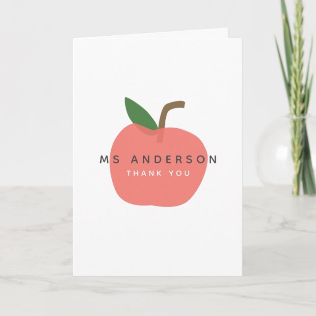 Apple Teacher | Modern Namn Tack Cute Roligt Kort (Framsida)