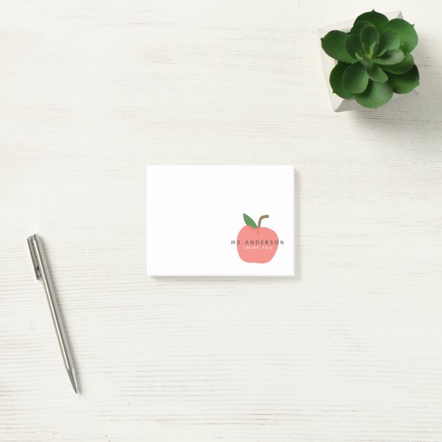 Apple Teacher | Modern Namn Tack Cute Roligt Post-it Block (Kontor)