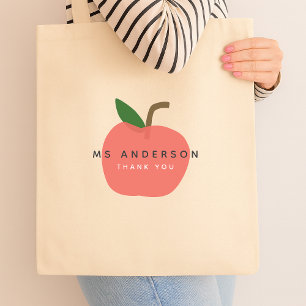 Apple Teacher Modern Namn Tack Tygkasse