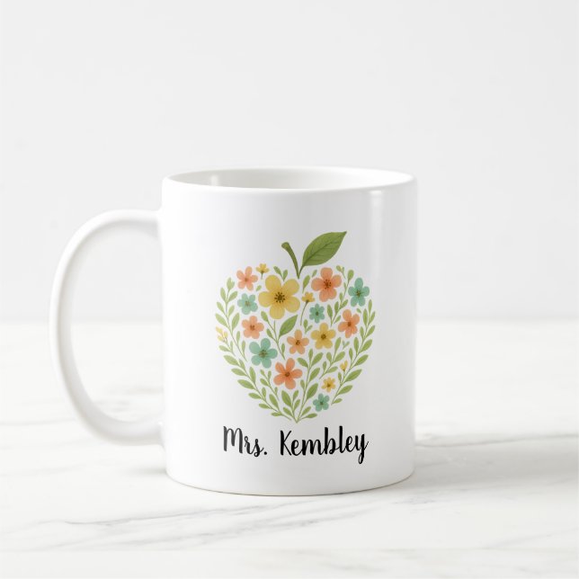 Apple Teacher mug Personalized Floral Apple custom Kaffemugg (Vänster)