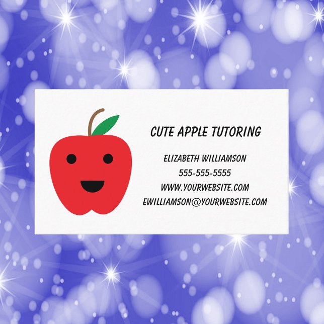 Apple Teacher Tutor Cute Red Personalize Visitkort (An education theme business card that has a cute red apple and text you can personalize!)