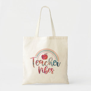 Apple Teacher Vibes Colorful Tote Bag Tygkasse