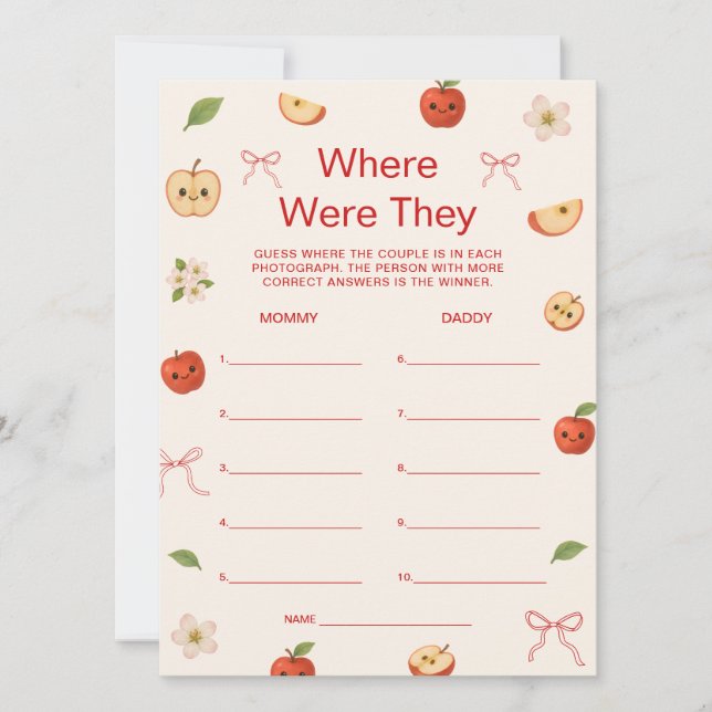 Äpple till min Öga-babyskor där de spelades Inbjudningar (Framsida)