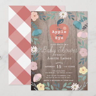 Äpple till min Öga Blommigt Wood Rustic Baby Showe Inbjudningar