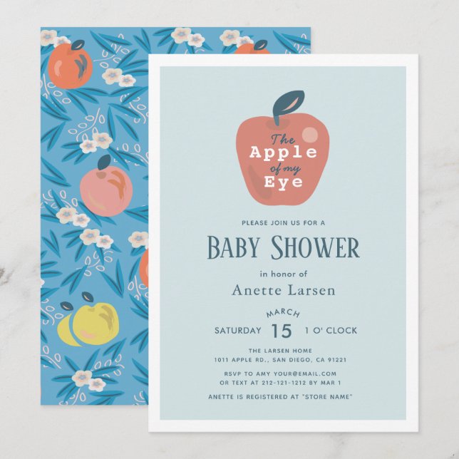 Äpple till min Öga Blue Boy Baby Shower Inbjudningar (Fram/baksida)