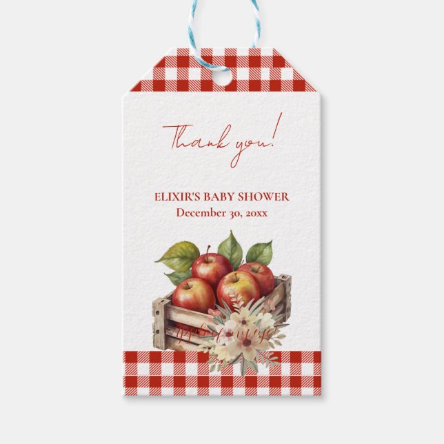 Äpple till min öga Red Orchard Baby Shower Presentetikett (Framsidan)