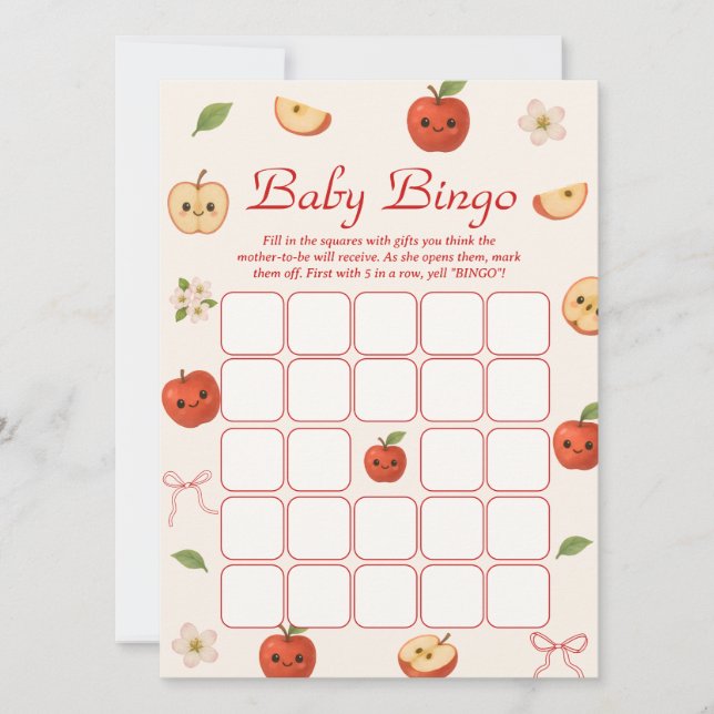 Äpple till mitt Öga-babyskor - Bingo-spelkort Inbjudningar (Framsida)