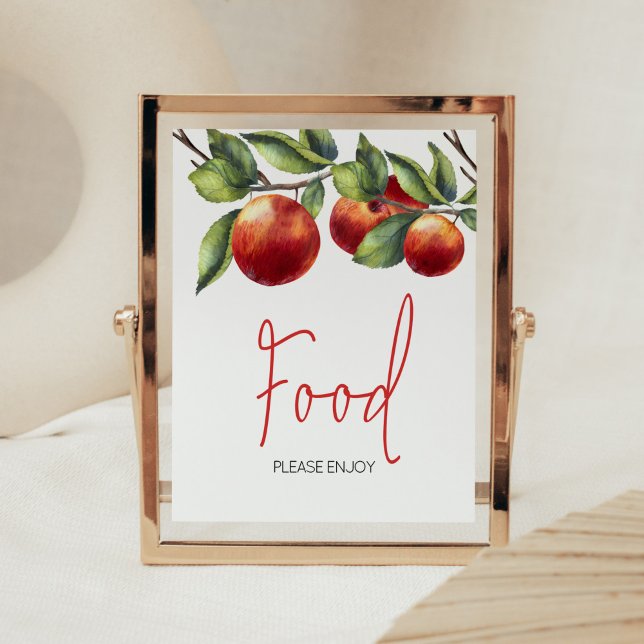 Äpple till Öga babyskor Poster (Red Apple Baby Shower Food Sign)