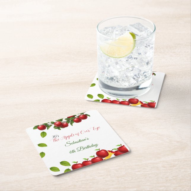 Äpple till vår Födelsedagsfest i Öga Underlägg Papper Kvadrat (Insitu)