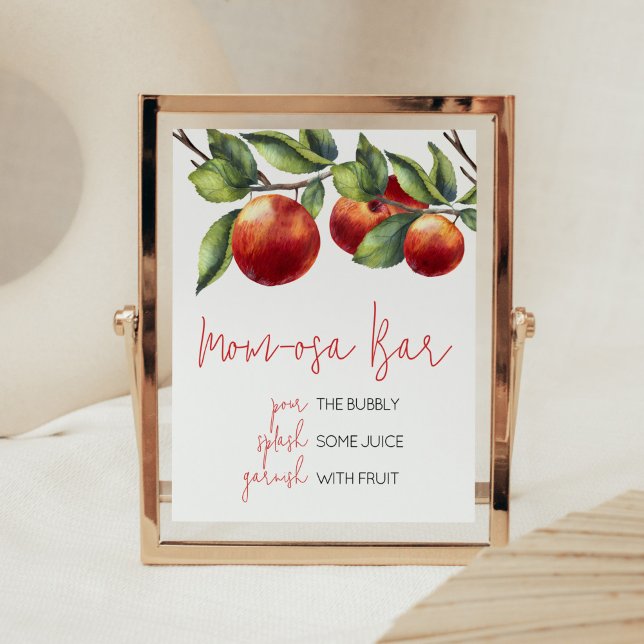 Äpple till vår Öga-babyåkare Mamma Osa Pub Poster (Red Apple Baby Shower Mom Osa Bar Sign)