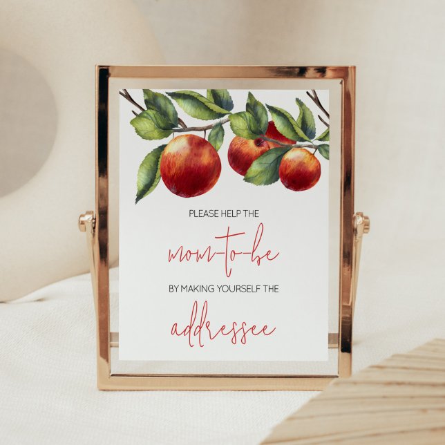 Äpple till vår Öga babykuvert Station Poster (Red Apple Baby Shower Envelope Station Sign)