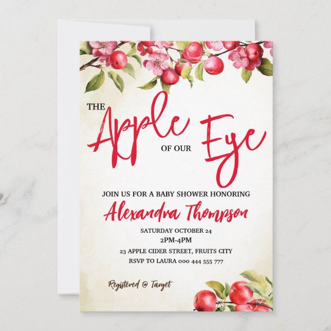 Äpple till vår Öga babyskabruk, Fall Baby Shower Inbjudningar (Framsida)