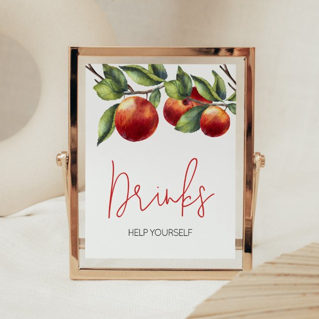 Äpple till vår Öga babyskare Poster (Red Apple Baby Shower Drinks Sign)