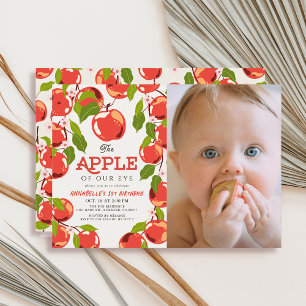 Äpple till vår Öga Blommigt Foto 1:a födelsedag Inbjudningar