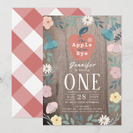 Äpple till vår Öga Blommigt Wood Girl 1 Birthday Inbjudningar