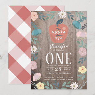 Äpple till vår Öga Blommigt Wood Girl 1 Birthday Inbjudningar
