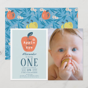 Äpple till vår Öga Blue Boy Photo 1st Birthday Inbjudningar