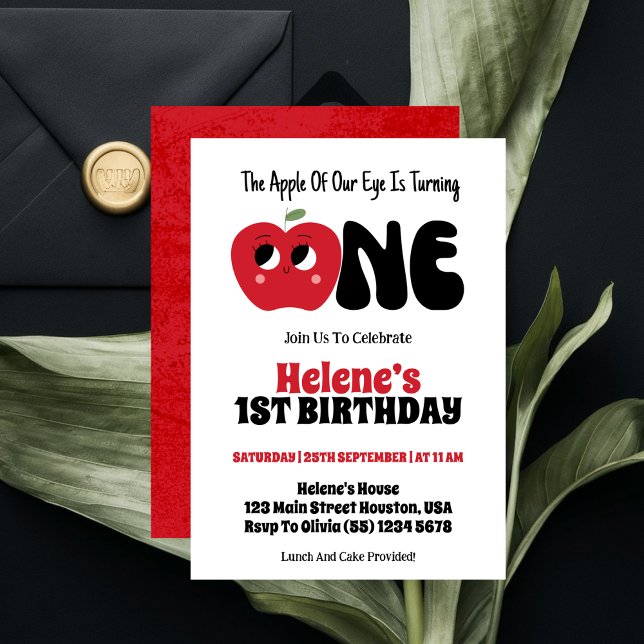 Äpple till vår Öga-flicka 1:a födelsedagen Party Inbjudningar (Skapare uppladdad)