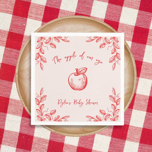 Äpple till vår Öga-Hand plockade-barnskötare Pappersservett (Apple Of Our Eye Hand Drawn Fall Baby Shower Napkins)