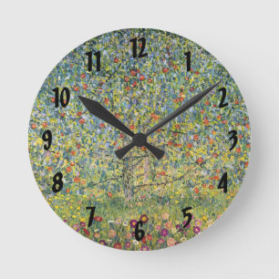 Apple Träd av Gustav Klimt, Vintage Art nouveau Rund Klocka