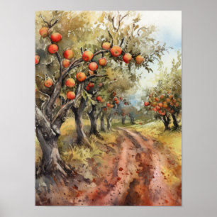 Apple Träd Grove under skördesäsongen Poster