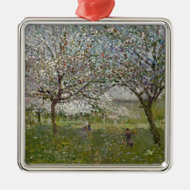 Apple träd i blomma julgransprydnad metall (Framsidan)