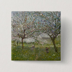 Apple träd i blomma knapp