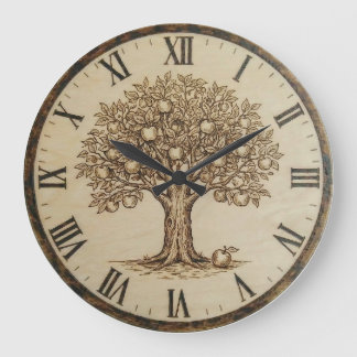 Apple Tree Wall Clock – Wood-Burned Style Stor Klocka