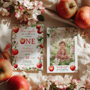 Äpple vår Öga Blommigt Fall Photo First Birthday Inbjudningar