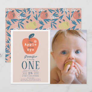 Apple vår Öga Girl Rosa Photo 1st Birthday Inbjudningar