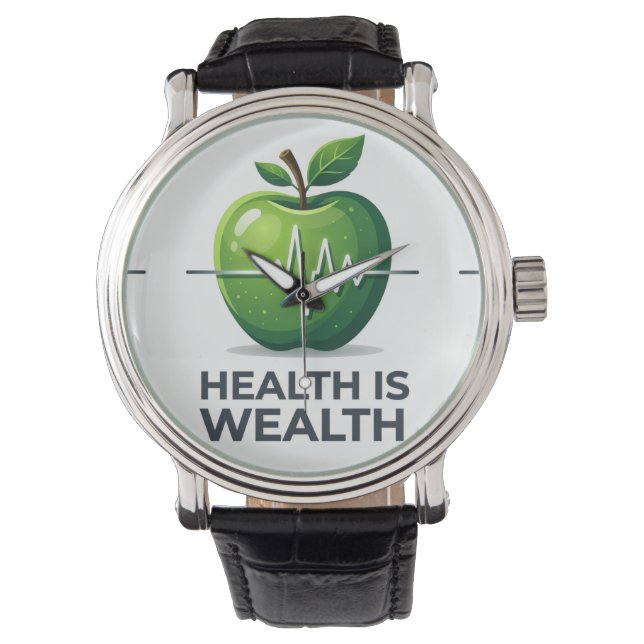 Apple with Heartbeat Pulse and Health is Wealth Armbandsur (Framsida)